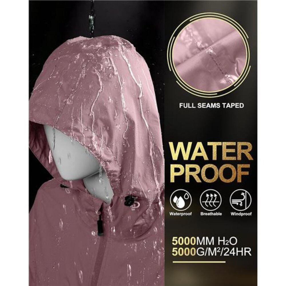 Women's Waterproof Long Rain Coats Packable Rain Jacket with Hood Trench Coats - Picture 2 of 7